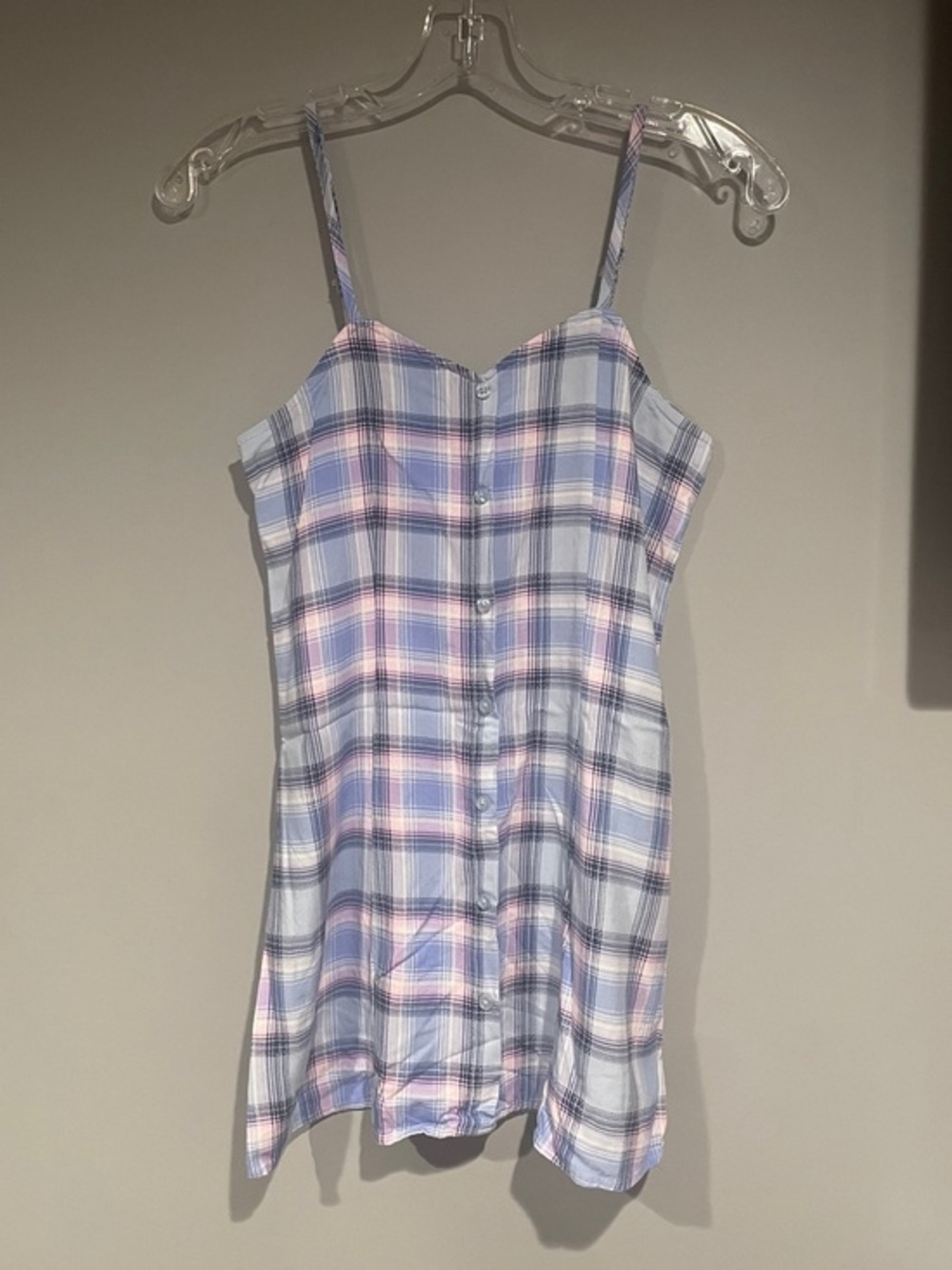 Girls Art Class Dress Blue Pink Plaid Size 10-12